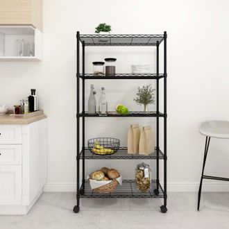 vidaXL Vidaxl - Estante Almacenaje 5 Niveles Y Ruedas 75x35x155 Cm Negro 250 Kg