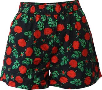 Ganni Ganni Rose Print Shorts in Black Cotton
