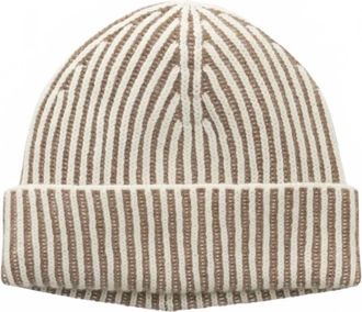 Moorer Mens Ribbed Knit Beanie Hat In Milk/visone