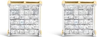 House of Brilliance 10K Yellow Gold 2.0 Cttw Invisible-Set Princess-Cut Diamond Stud Earrings