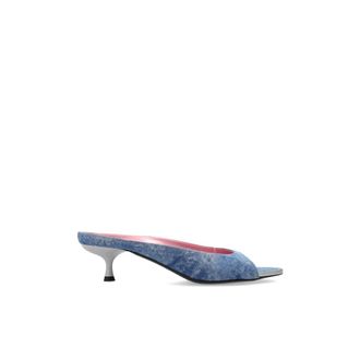 Diesel Heeled Mules, female, Blue, Size: 10 US D-Diams-Low denim mule with floating Oval D