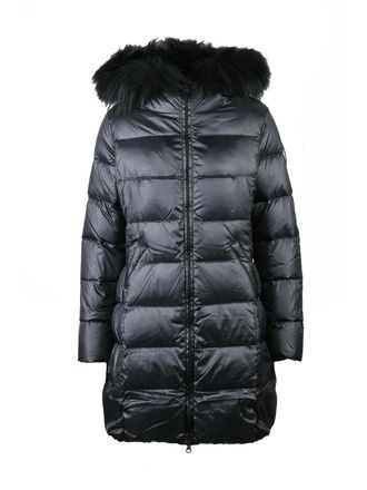 Bomboogie Beige Quilted Nylon Long Down Jacket