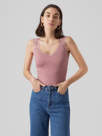 Vero Moda Spitzentop VERO MODA VMROSA SL TOP JRS NOOS, Damen, Gr. XL (42), nostalgia rose, Jersey, Obermaterial: 95% Viskose, 5% Elasthan, unifarben, figurbeton