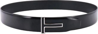 Tom Ford Gladde Leren Riem met Emaille Gesp T - Heren - Riemen - Zwart - 100 CM - Leer - Accessoires