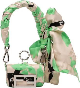 Fendi Borsa a spalla Charm Baguette nano in raso 2010-2025 - Marrone