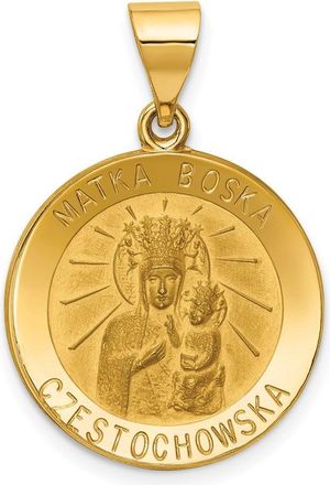 Diamond2Deal 14k Yellow Gold Matka Boska Cubic Zirconiaestochowska Reversible Medal Hollow Pendant