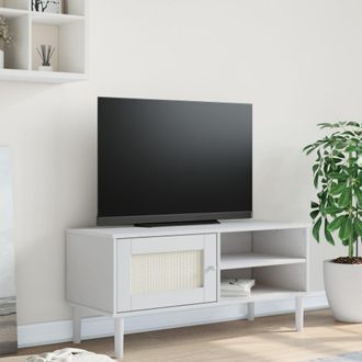 vidaXL Vidaxl - Mueble De Tv Senja Aspecto Rat&aacute;n Madera Pino Blanco 106x40x49cm