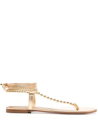 Gianvito Rossi Soleil bead-embellished leather sandals - women - Leather/Leather/Leather - 35 - Gold