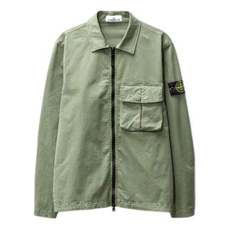 Stone Island Compass-Patch Zipped Shirt Jacket Green 781510304-V0155