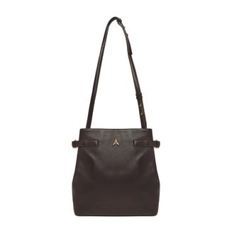 Patrizia Pepe Tassen, Dames, Bruin, ONE Size, Leer, Leren Schoudertas