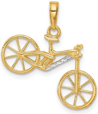 Diamond2Deal 14k Yellow Gold White Rhodium Diamond-Cut 3D Bicycle Pendant