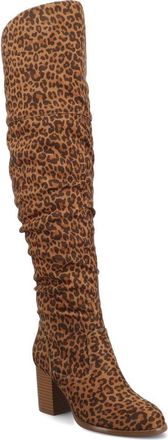 Journee Collection JOURNEE Kaison Ruched Tall Boot in Leopard at Nordstrom Rack, Size 7.5 Regular Calf