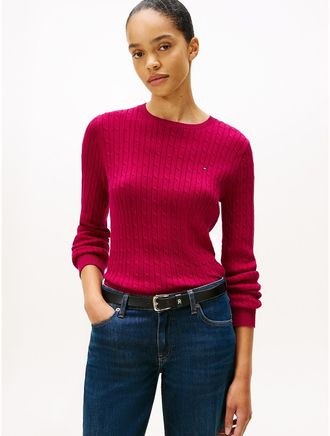 Tommy Hilfiger Womens Cable Knit Sweater - Pink - XXL