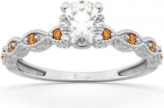 Allurez Vintage Lab Grown Diamond & Citrine Engagement Ring Palladium 0.75ct