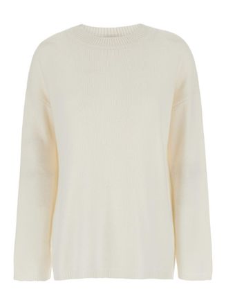 Allude White Relaxed Crewneck Sweater In Cashmere Woman