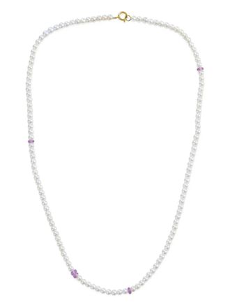 Yi Collection 18K yellow gold Ayoka pearl and pink sapphire necklace - women - Akoya Pearl/18kt Yellow Gold - One Size - White