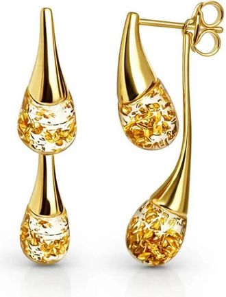 Gold & Honey Womens Interchangeable Double Drop Earrings In Clear Gold Leaf