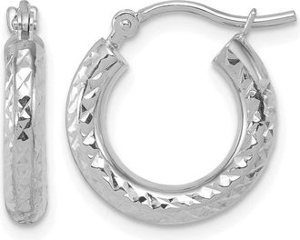Diamond2Deal 14k Gold Diamond-cut 3mm Round Hoop Earrings