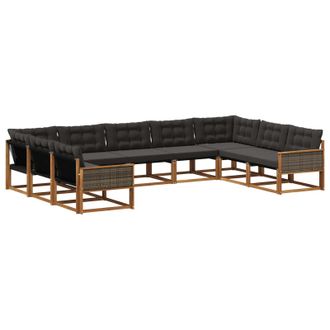 vidaXL Set Di Divani Da Esterno 9 Pz Naturale E Nero Vidaxl