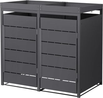 ML Design Cobertizo para 2 cubos de basura 240l antracita 132x80x124cm, macetero