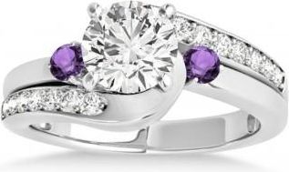 Allurez Swirl Design Amethyst & Diamond Engagement Ring Setting 14k White Gold 0.38ct