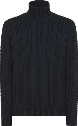 Roberto Ricci Design Zwarte Kabel Gebreide Coltrui met Hoge Hals - Heren - Coltruien - Zwart - L - Polyester - Truien & Vesten