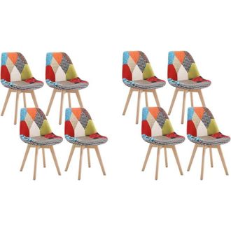 Woltu Set di 8 Sedie da Pranzo Rivestito in Tessuto di Lino, Patchwork