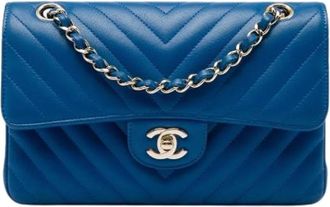 Chanel Pre-owned Vintage Double Flap Shoulder Bag - Dames - Vintage Schoudertas - Blauw - ONE Size - Leer - Vintage