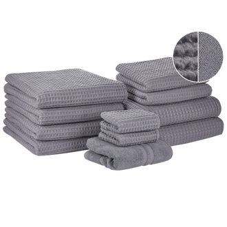 Beliani Conjunto De 11 Toallas Toalla De Ba&ntilde;o Y Alfombrilla De Ba&ntilde;o De Algod&oacute;n Gris Low Twist Para Invitados Areora