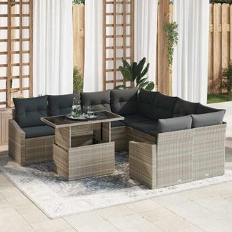 vidaXL Conjunto De Sof&aacute; De Jard&iacute;n 9 Pcs Gris Claro Polirat&aacute;n Vidaxl