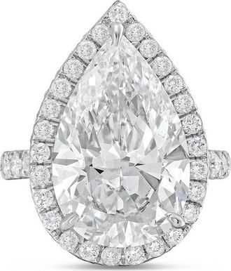 Diana M. Jewels 14kt white gold 2cts pear lab grown diamond halo ring with pave band