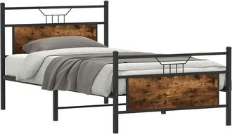 vidaXL Bed Frame without Mattress Smoked Oak 107x203 cm Engineered Wood Vidaxl
