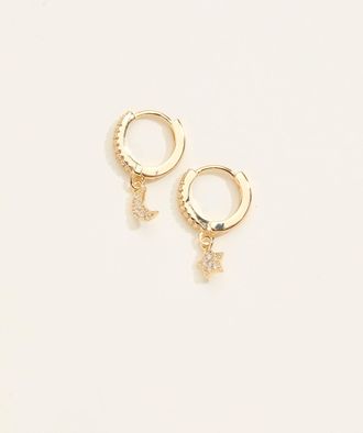 Fat Face FatFace Gold Tone Star and Moon Huggie Earrings