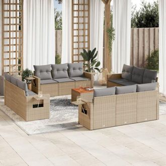 vidaXL Set Sof&aacute;s De Jard&iacute;n Con Cojines 13 Pzas Rat&aacute;n Sint&eacute;tico Beige Vidaxl