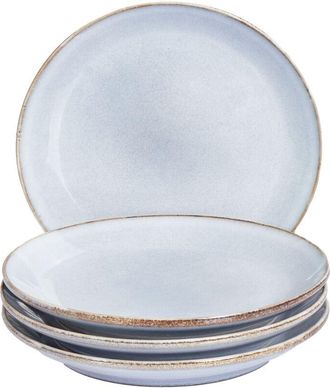 Beliani Beliani - Conjunto De 4 Platos De Postre De Gres Caol&iacute;n Artesanal Acabado Esmalte Reactivo Azul Claro Juniper