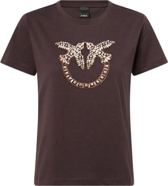 Pinko Love Birds T-shirt - Dames - T-shirts - Bruin - M - Katoen - Tops