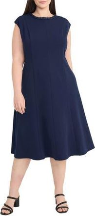 Maggy London Fit & Flare Midi Dress in Navy Blazer at Nordstrom Rack, Size 14W