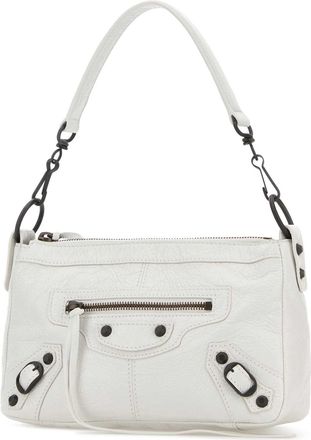 Balenciaga Womens White Leather Mini Le City Moto Shoulder Bag Optic Lamb