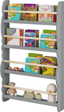 Woltu Woltu Libreria Da Parete Per Bambini. Piccola Libreria Frontale A Ripiani In Legno. Scaffale Porta Libri A Muro Per Cameretta.grigio