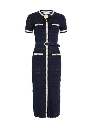Self Portrait Pointelle-knit Midi Dress - Navy - S (UK8-10 / S)