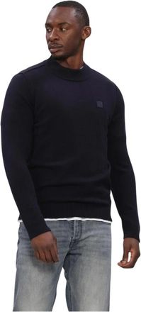 Butcher of Blue Clifden Mock - Heren - Ronde hals truien - Blauw - M - Wol - Truien & Vesten