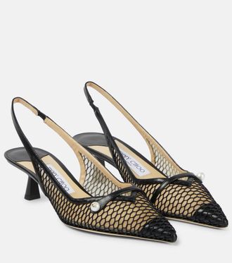 Jimmy Choo London Amita 45 leather-trimmed slingback pumps