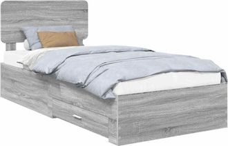 vidaXL Bed Frame with Drawer Grey Sonoma 75 x 190 cm Engineered Wood vidaXL
