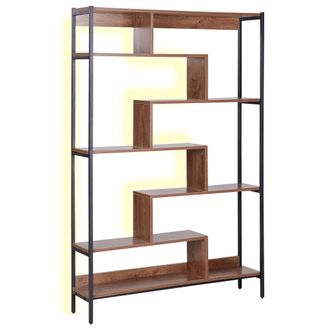 Beliani Estanter&iacute;a Led Abierta De 6 Baldas De Madera Oscura Marco De Acero Negro Almacenaje Industrial Daven