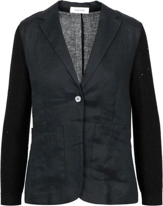 Gran Sasso Zwart Linnen Katoenen Jas met Gebreide Mouwen - Dames - Blazers - Zwart - XS - Katoen - Jassen