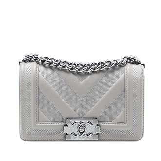 Chanel Tweedehands Kleine Chevron Gestikte Kalfsleer Boy Flap