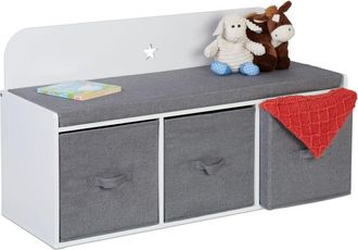 Relaxdays Relaxdays - Asiento Infantil Con Almacenaje De Juguetes, 54 X 99 X 35 Cm, Dormitorio O Pasillo, Banco Ni&ntilde;os, Blanco Y Gris