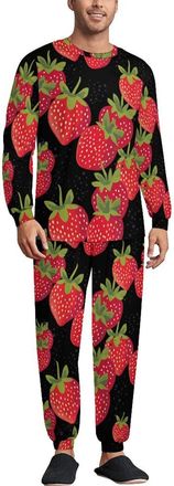 Generic Strawberry Mens Pajamas Set Long Sleeve Lounge Pjs Soft Sleepwear Crewneck T-shirts & Bottoms