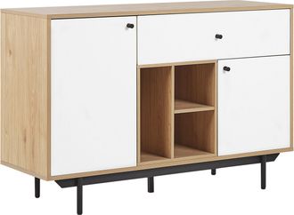 Beliani Aparador Blanca De Madera Clara Estante Con Almacenamiento Estilo Retro Itaca