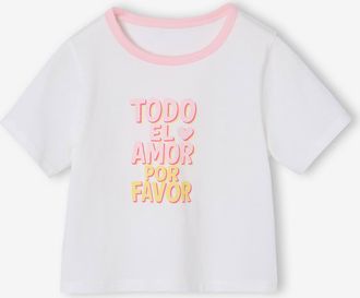 Vertbaudet T-Shirt mit Kontrast-Ausschnitt M&auml;dchen, mit Recycling-Baumwolle wollwei&szlig;